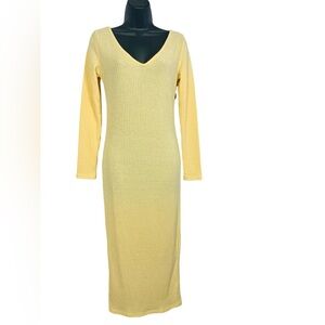 Yellow Ribbed V-Neck Sheath Dress